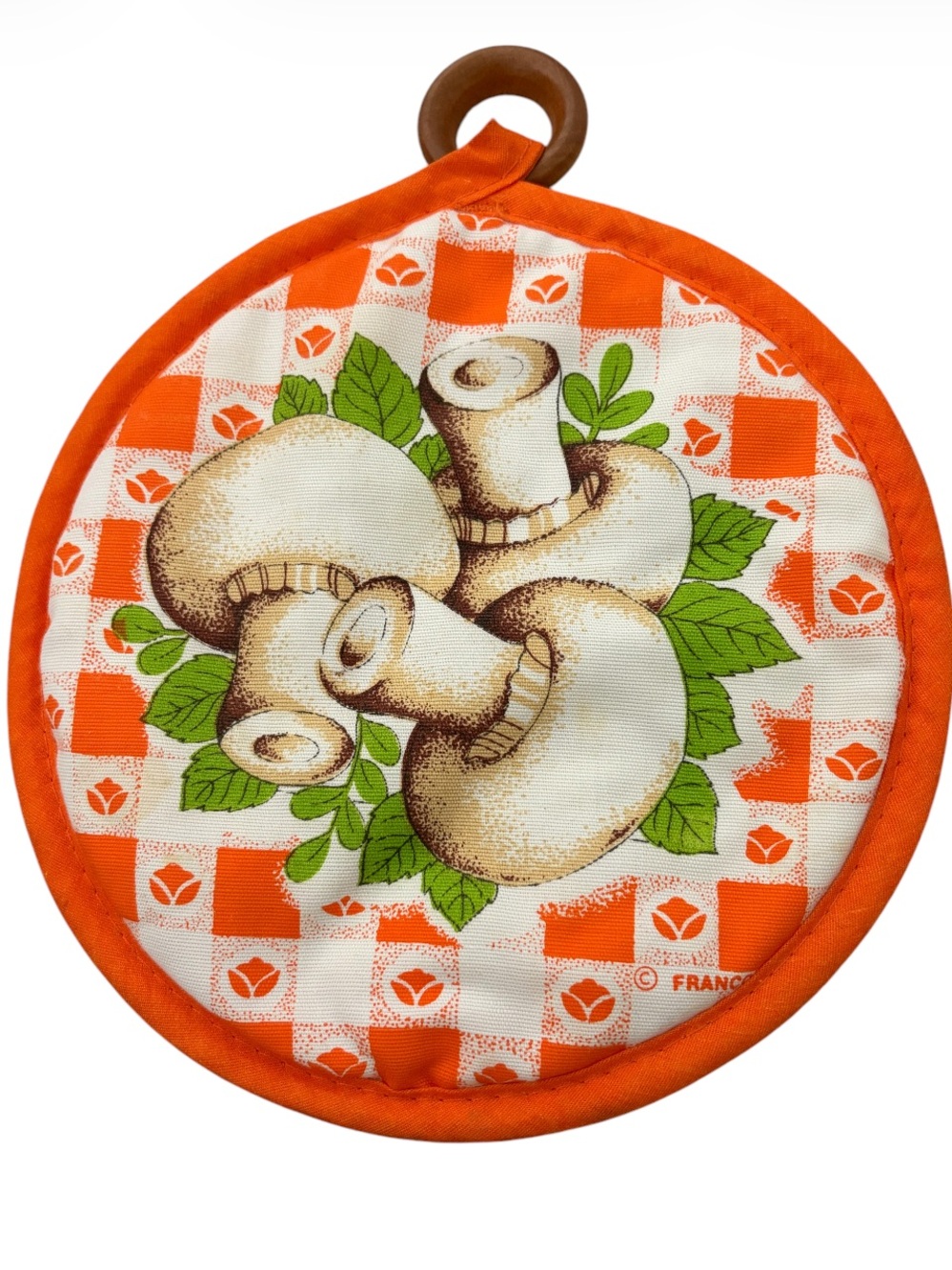 Vintage 1970s Mushroom Print Round Potholder